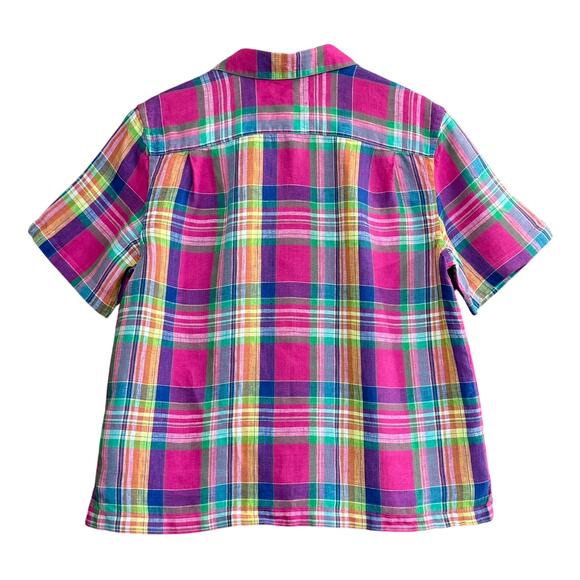 POLO RALPH LAUREN Women’s XL Linen Madras Plaid Short Sleeve Classic Preppy - Picture 2 of 8